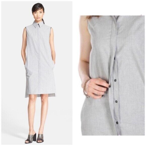 Rag & Bone Gray Victoria Shift Dress Hidden Button Front Sleeveless Pockets XS - Picture 1 of 8